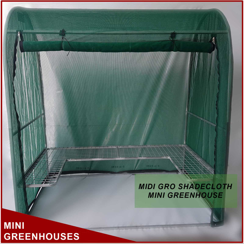 Adloheat Midi Gro Mini Greenhouse With Green Shade Cloth Open Front View