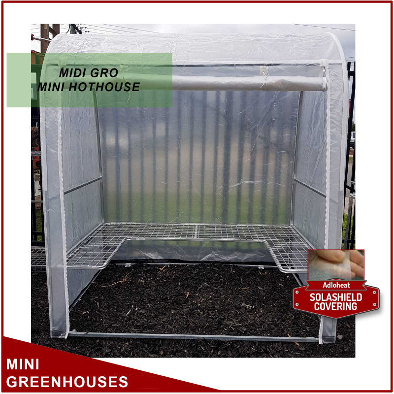 Adloheat Midi Gro Mini Greenhouse With Solashield Cover Open Front View