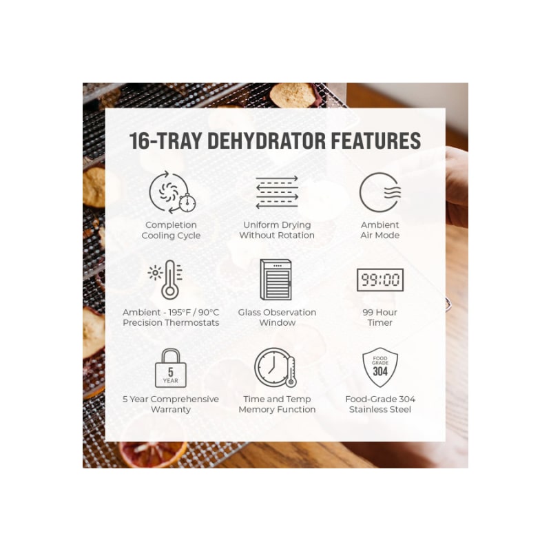 Benchfoods 16CUDG 16 Tray Dehydrator Features