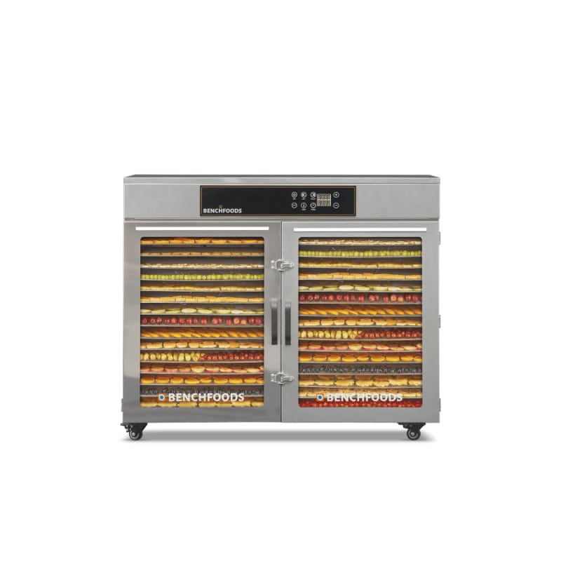 Benchfoods 32HCUDG 32 Tray Horizontal Dehydrator Front View with Fruit