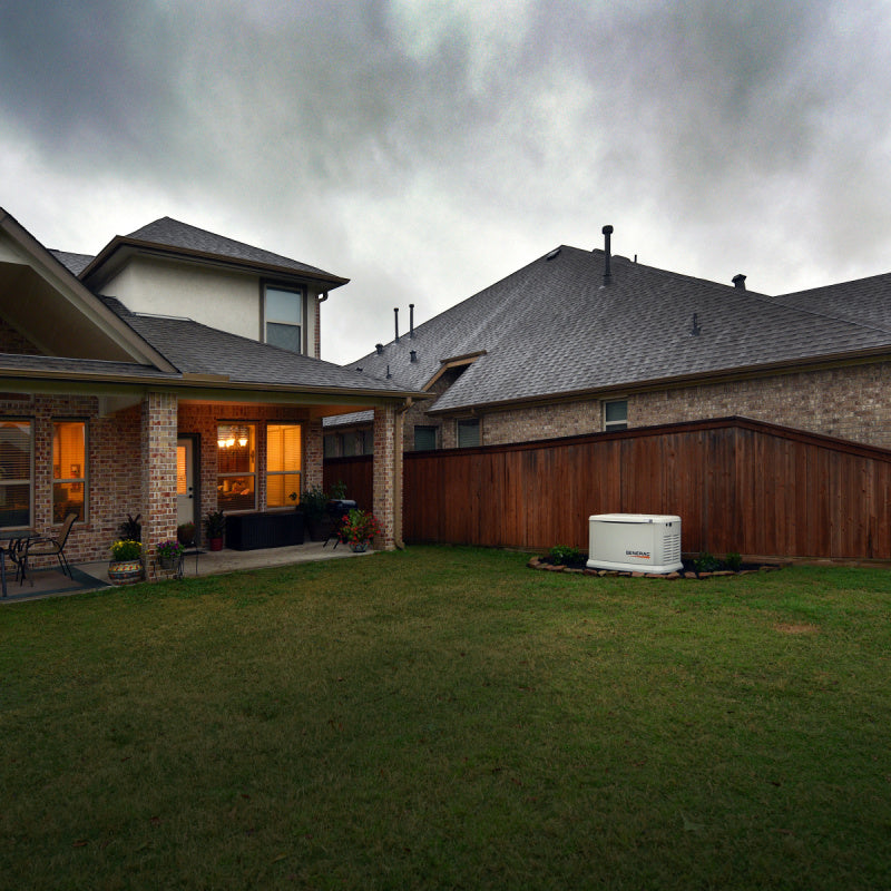 Generac Whole House Generator In Backyard Wide View