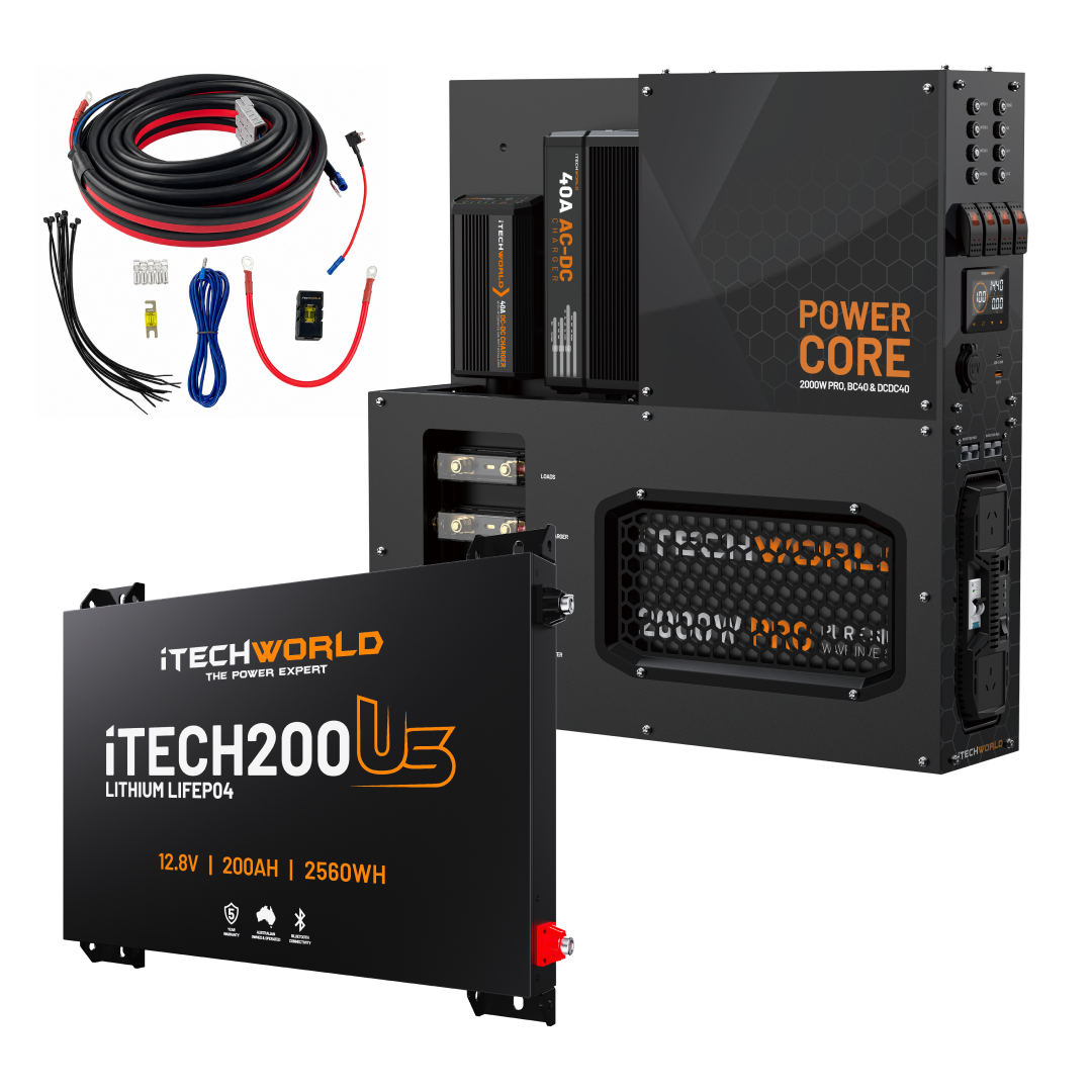 iTechWorld 200Ah Ultra Slim Power Core with cables and battery