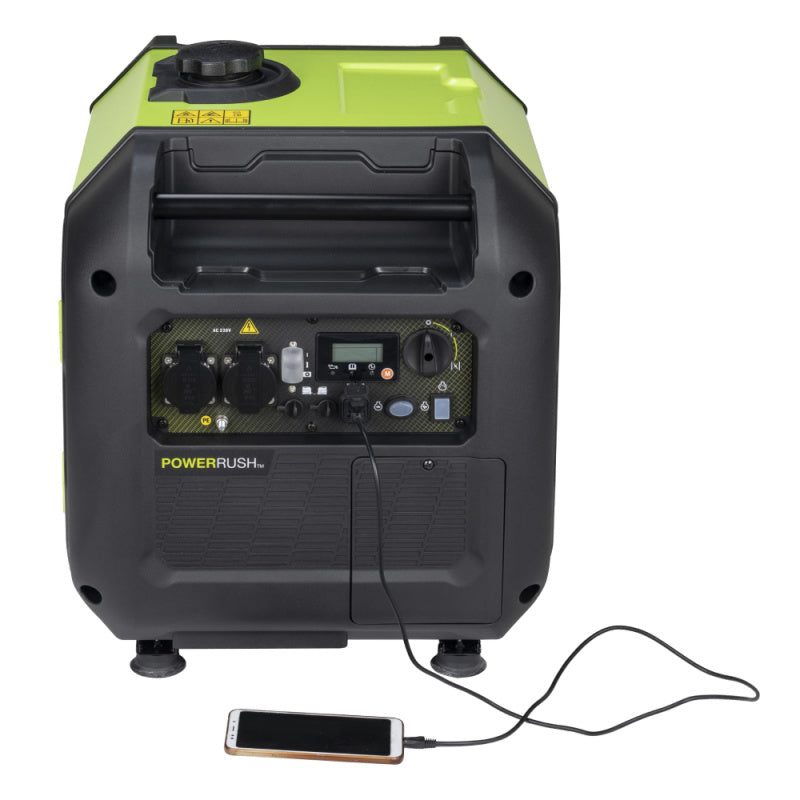 Pramac P3500i HAU Portable Inverter Generator With Phone Connected Front View