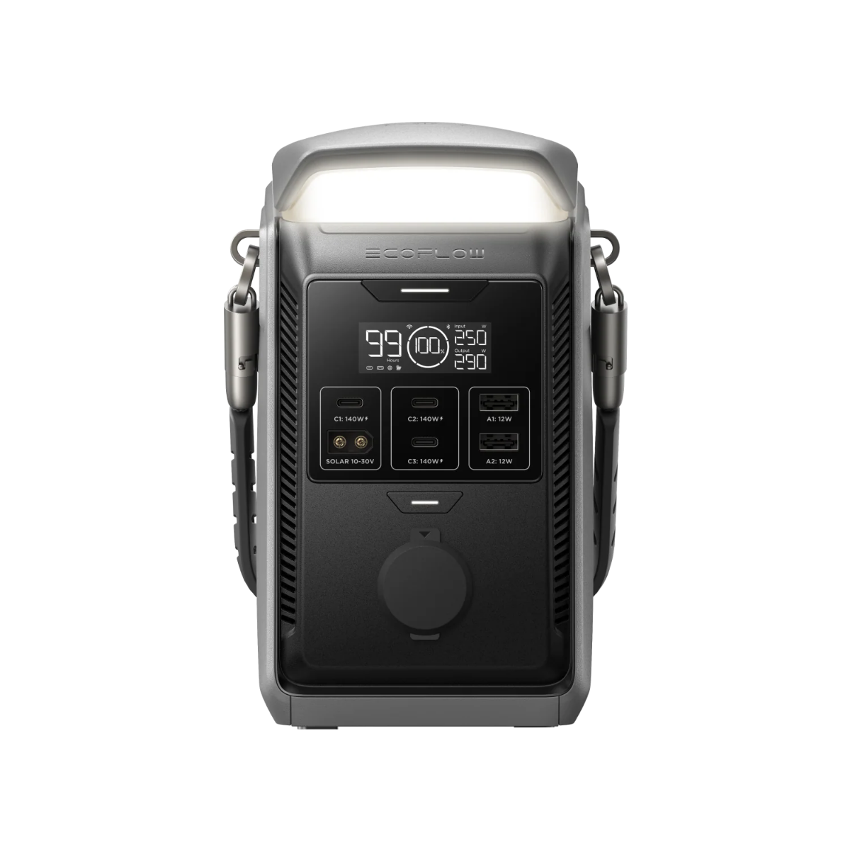 Portable power station with digital display on a white background
