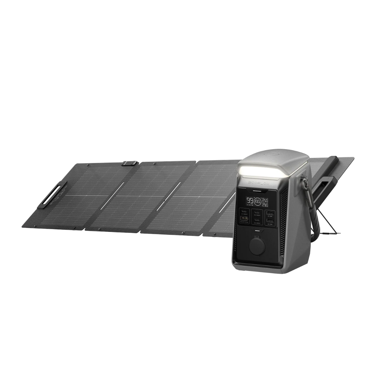 Solar panel and power station on a white background