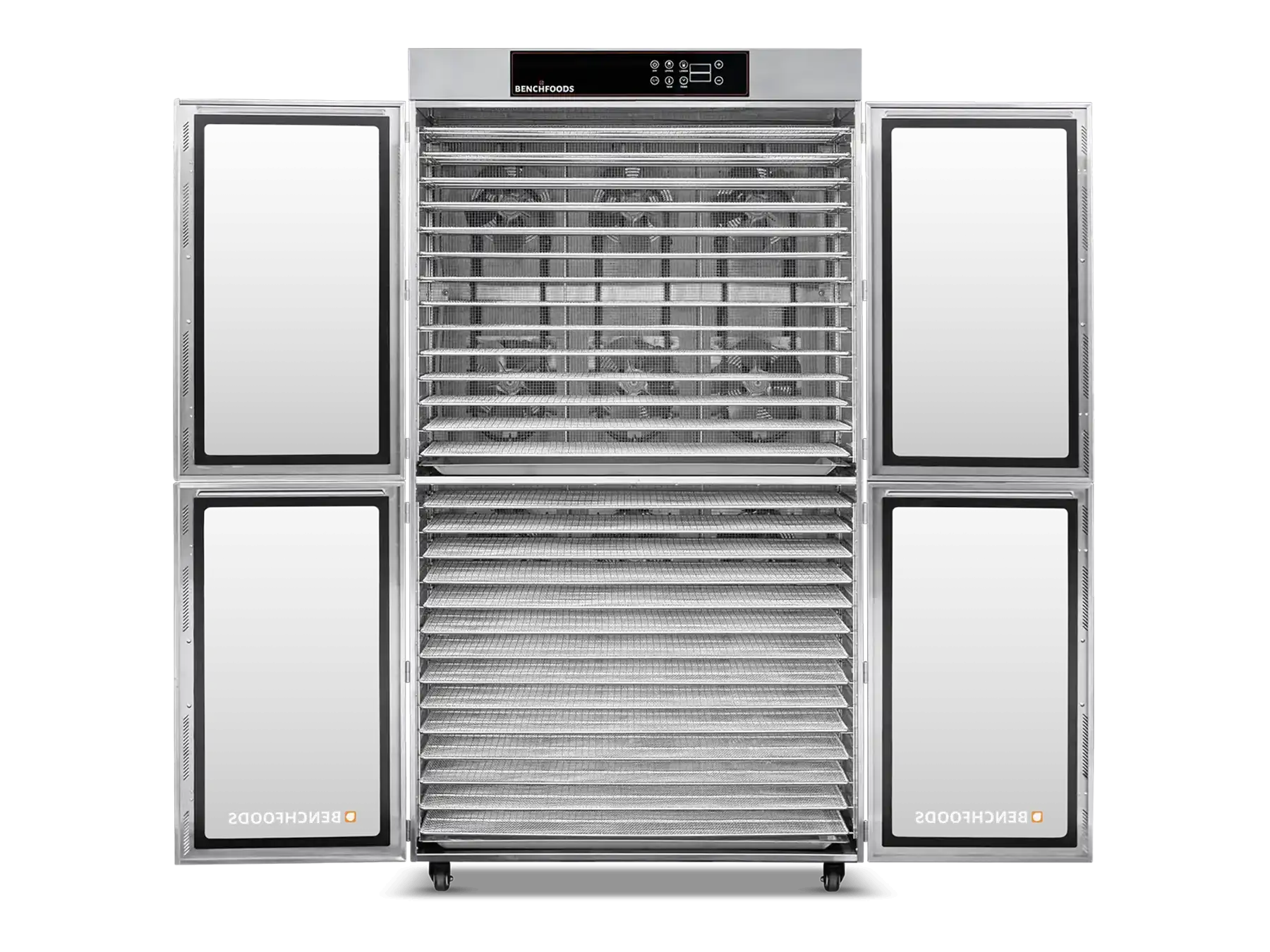 Benchfoods 28 Tray Commercial Food Dehydrator, open with trays