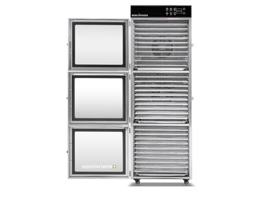 Benchfoods 30 Tray Commercial Food Dehydrator, open with trays