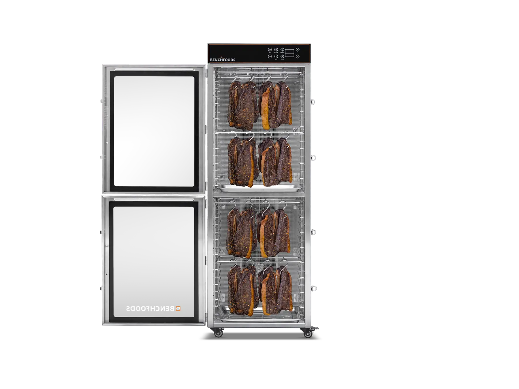 Benchfoods 32 Tray Vertical Commercial Food Dehydrator, CUDG biltong front open, alternate view